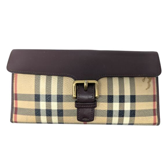 Authentic Burberry Haymarket Check Bifold Wallet w/ Gold Buckle - Picture 1 of 7